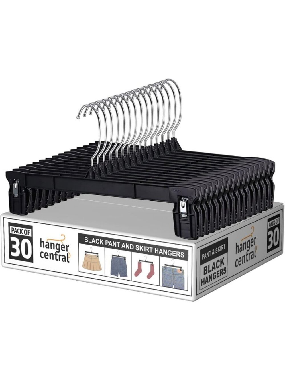 30 Pack Slim Plastic Pants Hangers with Clips - Non-Slip, Heavy Duty Closet